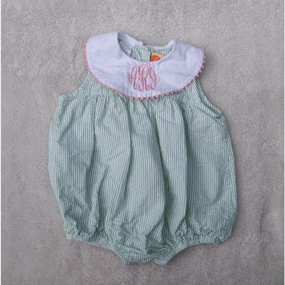 Southern Sunshine Green Seersucker RAJ Monogram Bubble - Picture 1 of 6